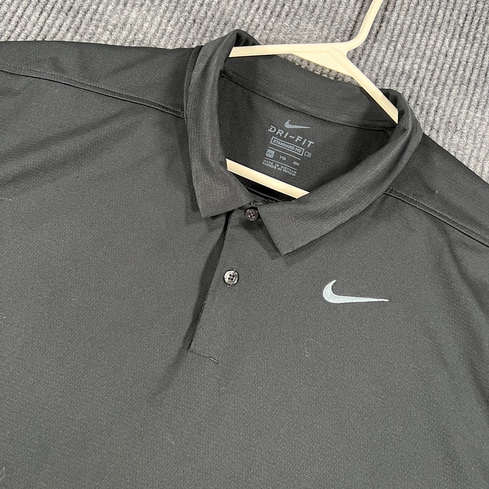 Nike Dri Fit Polo Shirt Mens 2XL Black‎ Standard Fit Short Sleeve Athletic Golf